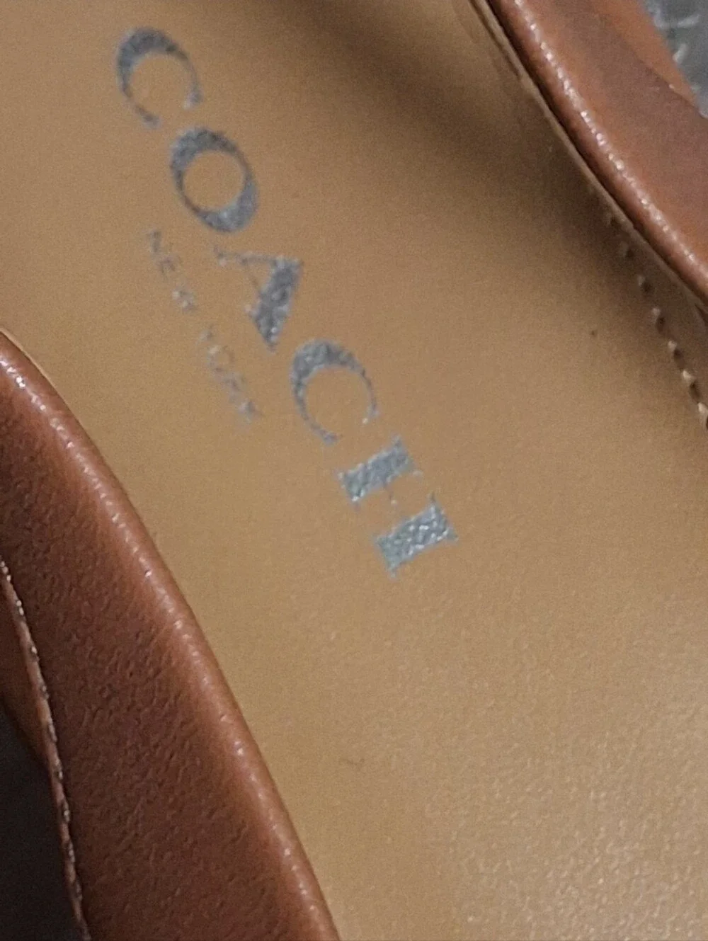 Coach Leather Tan Wedge Slingback Peep-Toe Sandals